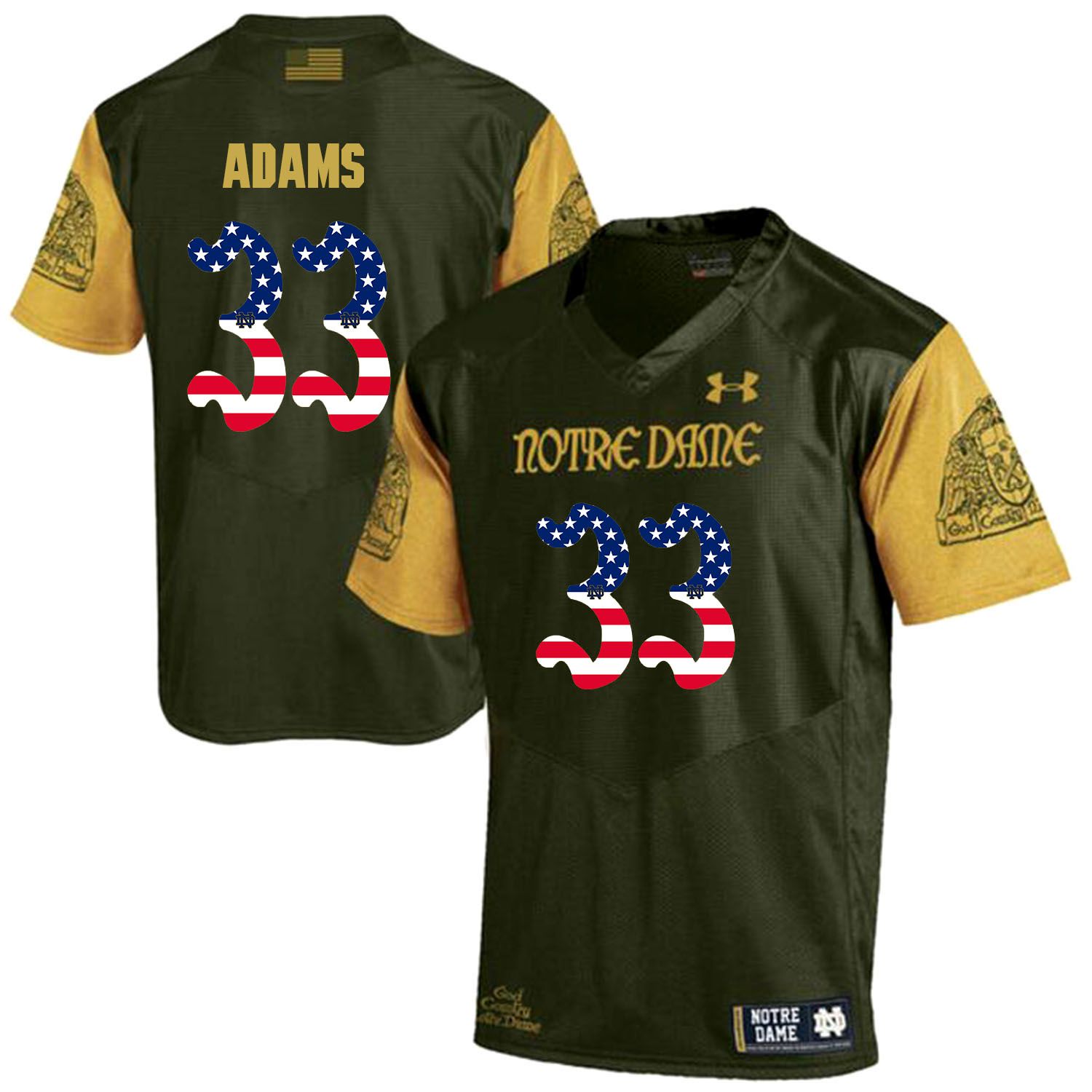 Men Norte Dame Fighting Irish #33 Adams Green Flag Customized NCAA Jerseys